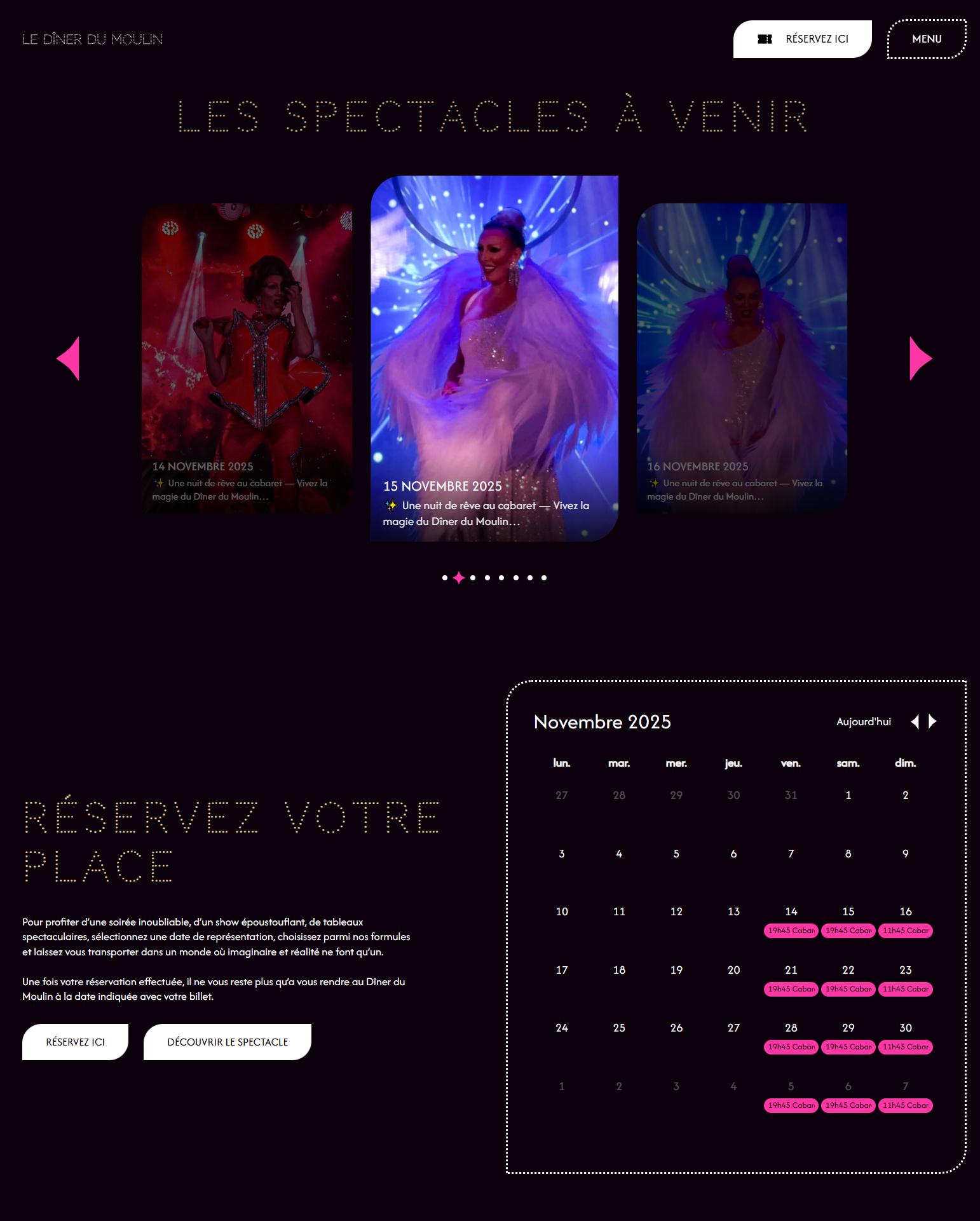 Réalisation du site web du cabaret le dîner du moulin, le premier cabaret des ardennes.