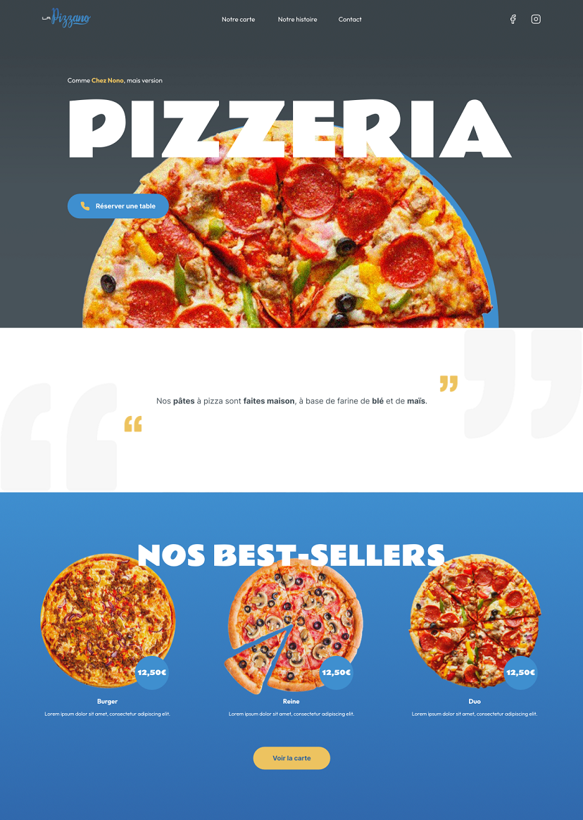 Réalisation du site web de la pizzano.fr